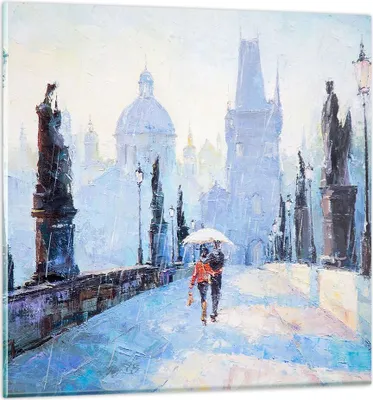 Produktbild von Bilder auf glas - Brücke Stadt Prag - 30x30cm - Glasbilder - Wandbilder - Kunstdruck - zum Aufhängen bereit - Wanddekoration aus Glas - Glas Bilder - Wandbild auf Glas - Einteilig - GAC30x30-3416