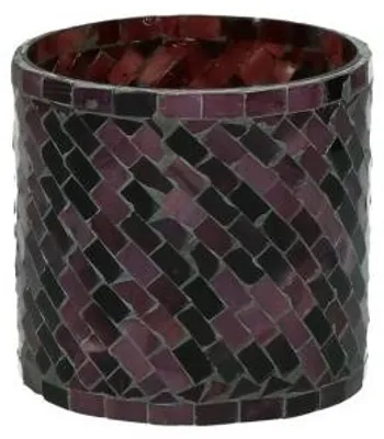 Image de Pomax, photophore Alhambra en verre mosaïque, couleur aubergine, diamètre 10 cm, hauteur 10 cm