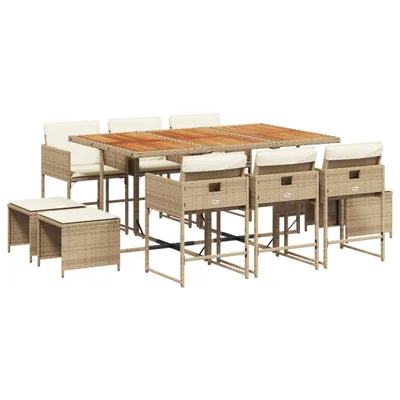 Produktbild von vidaXL 11-tlg. Garten-Essgruppe mit Kissen Beige Poly Rattan