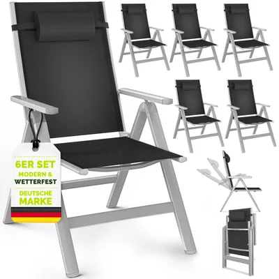 Produktbild von tillvex Gartenstuhl Premium 6 Stück Silber klappbar aus Aluminium | Hochlehner mit Armlehnen | Klappstuhl verstellbar | Klappsessel Balkon Garten Terrasse