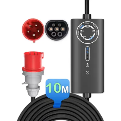 Image de Chargeur EV de type 2, 11 kW, triphasé, borne de recharge murale mobile, mode 2, 16A, réglable (6A/8A/10A/13A/16A), câble de 10 mètres, prise CEE rouge 16A, pour véhicule électrique