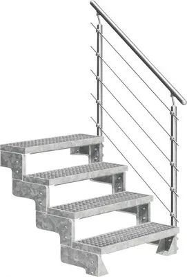 Produktbild von Aussentreppe Pertura Tallis mit Prova Geländer 4 Steigungen 100 cm Gitterrost