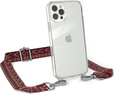 Produktbild von EAZY CASE Handykette - Verstellbarer Trageriemen kompatibel mit Apple iPhone 12 / 12 Pro, Handykordel mit transparenter Silikon-Hülle, Band in Rot
