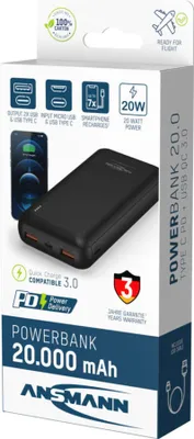 Produktbild von ANSMANN Mobiler Zusatzakku PB320PD 20.000 mAh schwarz