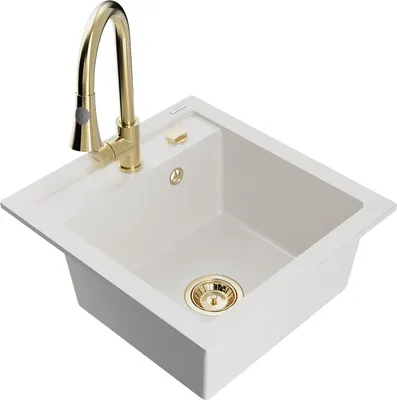 Produktbild von Mexen Vito 1-Becken-Granit-Spüle mit Mischbatterie Elia, Weiß - 6503-20-670101-50