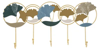 Produktbild von Wandgarderobe Polly mit Blatt-Nachbildung in Gold, Blau und Silber