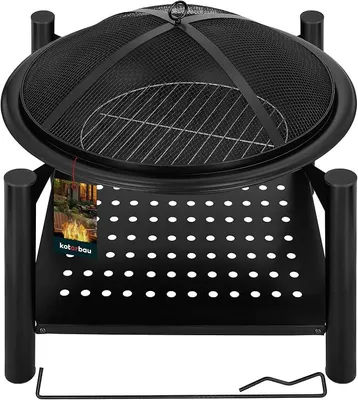 Imagen del producto de Hornos para fuego con protección contra chispas y estante para leña. Hornos para fuego de acero, 58 cm de diámetro. Hornos para fuego, cestos para fuego. Horno para fuego con parrilla. Hornos para fuego para jardín con protección contra chispas. Cesto para fuego