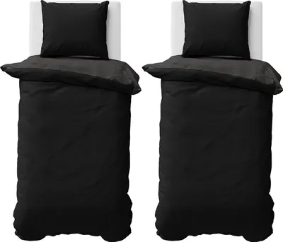 Produktbild von Biber Bettwäsche 155x220 cm 100% Baumwolle Feinbiber Uni Einfarbig Bettbezug Wendeseite Schwarz Anthrazit 4 teilig