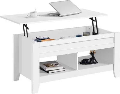 Productafbeelding van Verstelbare Salontafel met Opbergruimte - Witte Koffietafel van Hout