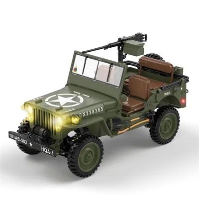 Produktbild von HG TRASPED HG4-58 1/14 RC Militärtruck Willys RTR, 4WD 2.4GHz, LED, Sound, Winde, 2-Gang-Getriebe, Metallrahmen Rock Crawler - Armeegrün