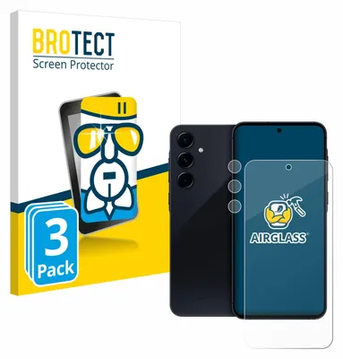 A product shot showing the packaging for a screen protector and the screen protector itself next to a smartphone.