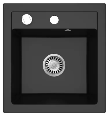 Produktbild von [Granitspüle 49x52 +Spülkorb+ Armatur] Hochwertige Eckige Granit Spülbecken f. Unterschränke ab 45 cm inkl.Siphon Set, Farben:Schwarz gesprenkelt