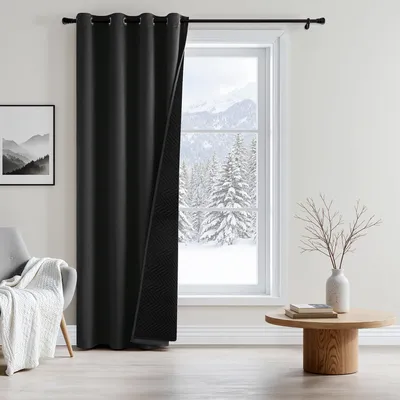 Zdjęcie produktu dla Zasłona termoizolacyjna, czarna, o wymiarach 132 x 225 cm, z podszewką chroniącą przed zimnem i ciepłem