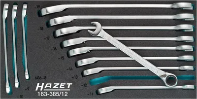 Image de Hazet 163-385/12 163-385/12 Ratcheting crowfoot wrench set 12-piece Spanner size (metric) 8 - 19 mm