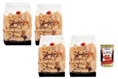Produktbild von Italian Gourmet Pasta di Gragnano IGP Gigantoni 4 x 500 g Hartweizen-Semola, bronzegezogen & langsam getrocknet, extra bissfest, ideal für Ragù, Sugo & Ofengerichte + Italian Gourmet Polpa
