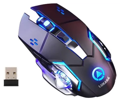 Image de Souris de jeu sans fil Lukana, rechargeable, jusqu'à 1600 DPI, noire