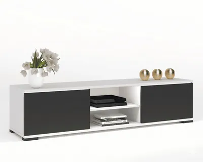 Produktbild von Fernsehschrank TV-Lowboard KING STEHEND Mit LED Weiß Matt/Schwarz 160cm