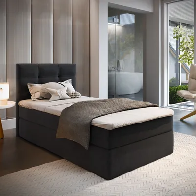 Produktbild von Masseno Boxspringbett GLOS 100 100x200 cm Komplett-Set mit Bonell Matratze und Topper, Polsterbett mit Bettkästen -Schwarz, COSMIC 100