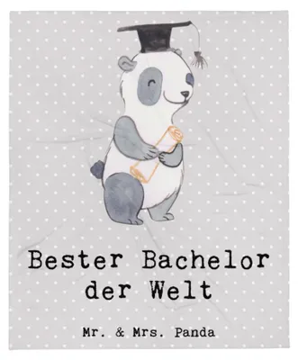 Produktbild von Mr. & Mrs. Panda Bettdecke Panda Bester Bachelor der Welt - Grau Pastell - Geschenk, Hochschule, Geschenkidee, Plaid, Tagesdecke, Uni, Sofaüberwurf, Kuscheldecke, Spaß