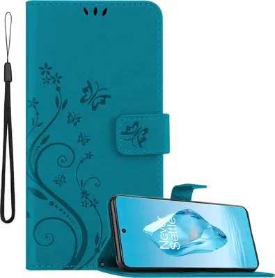 Produktbild von Cadorabo Hülle für OnePlus 12R in FLORAL BLAU Schutzhülle im Blumen Design mit Magnetverschluss, Standfunktion und Kartenfächern Flip Case Flower Cover Etui Handy Klapp Hülle Book Tasche