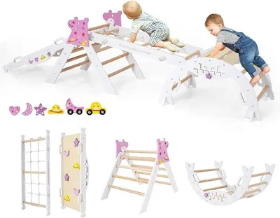 Imagen del producto de Silecomplaza, juego de 4 elementos para parque infantil interior, estructura triangular para escalar con forma de unicornio, plegable