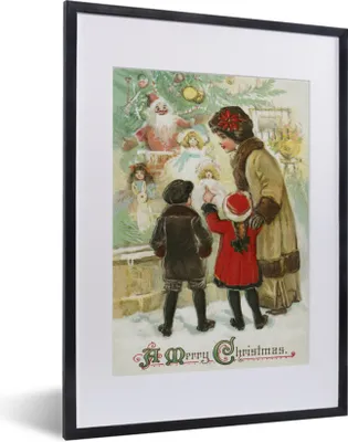 Produktbild von MuchoWow® Gerahmtes Poster Kunst - Weihnachten - Kinder 30x40 cm - Poster mit Schwarzem Bilderrahmen Wandposter Rahmen Foto Bilder - Wandposter Schlafzimmer