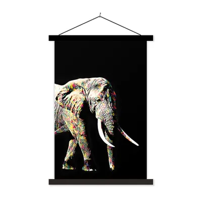 Produktbild von MuchoWow® Textilposter Elefant - Schwarz - Farben 40x60 cm mit schwarzem Rahmen - Wanddekorationen