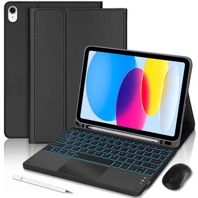 Image de Coque Clavier pour iPad A16 (11") / iPad 10 (10,9") CuirPolyuréthaneNoir avec Clavier Rétroéclairé + Souris + Stylet
