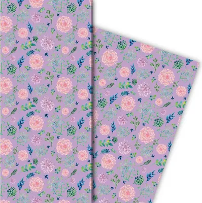 Produktbild von Wunderschönes Blüten Geschenkpapier mit einem Hauch von Sommer auf lila - G5115, 32 x 48cm