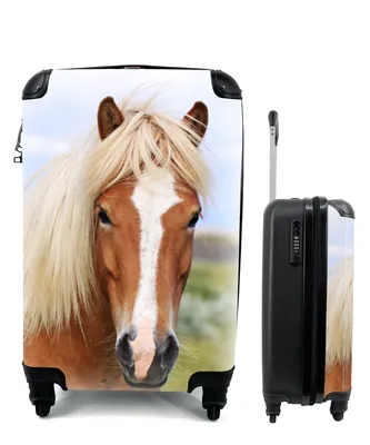 Produktbild von MuchoWow® Koffer Handgepäck Trolley Rollkoffer Kleine Reisekoffer mit 4 Rollen - Porträt eines Islandpferdes - Cabin Size < 55x40x23 cm & 55x40x20 cm - Fotokoffer - Kabinenkoffer - Boardgepäck - Reise-Box - Reisekoffer - Reisegepäck - Koffer mit Bild - Trolley für Kinder