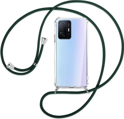 Produktbild von Handykette Backcover-Schutzhülle mit Band (Metall silberfarben) für Xiaomi Mi 11T - dunkelgrün