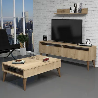 Produktbild von Skye Decor, Best - Oak, Wohnzimmermöbel-Set, Eiche, 100 % MELAMINBESCHICHTETE SPANPLATTEN, 150 x 30 x 50 cm
