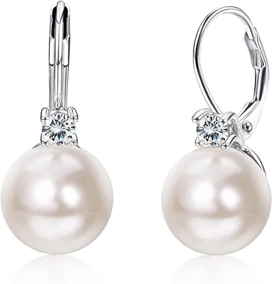 Produktbild von Perlenohrringe, 925er Sterlingsilber, 18k Weißgold vergoldet, Zirkonia, Brisur, für Party