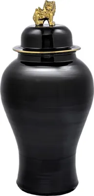 Produktbild von Casa Padrino Luxus Deko Vase Schwarz / Gold Ø 42 x H. 90 cm - Chinesische Porzellan Vase mit Deckel