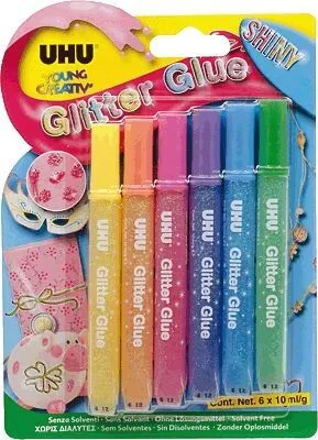 Produktbild von UHU Glitter Glue Shiny, Glitzerkleber, Mehrfarbig, 6 Farben, Junge/Mädchen, China, 6 Stück(e)