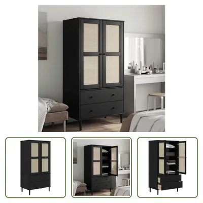 Obrázek produktu pro The Living Store Šatní skříň SENJA ratanový vzhled černá 90x55x175 cm