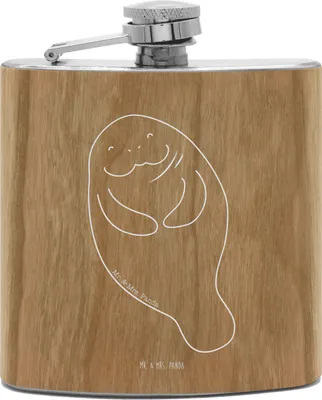 Produktbild von Mr. & Mrs. Panda edelstahl flachmann Seekuh Happy - Transparent - Geschenk, Schnaps, Respekt, Liebeskummer, Achtsamkeit, Freundin, Selbstliebe, Urlaub, Hip Flask