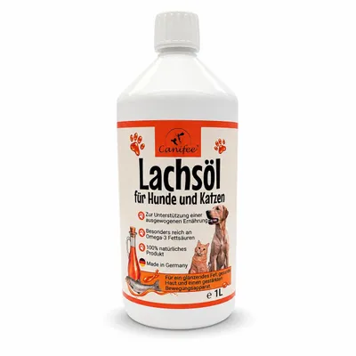 Produktbild von Canifee Lachsöl für Hunde und Katzen - natürliches Lachsöl in der 1L Flasche für eine ausgewogene Ernährungsergänzung - für Fell, Haut und Bewegung