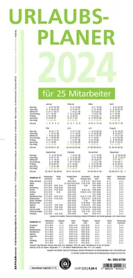 Zdjęcie produktu dla Zettler 992-0700 Planer wakacyjny 16M/1S 25 osób szary/zielony Recykling Etykieta środowiskowa Blue Angel Format 100x29,7