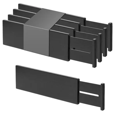 Produktbild von Schubladenteiler Schubladenorganizer Schubladeneinteiler - Bambus - Verstellbar 42-55 cm - Schwarz - 4 Stück