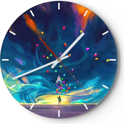 Produktbild von Wanduhr - Rund - Glasuhr - Abstraktion Ballon - 30x30cm - Schleichendes Uhrwerk - Lautlos - zum Aufhängen bereit - Dekoration Modern - Wanddekoration aus Glas - C3AR30x30-3714