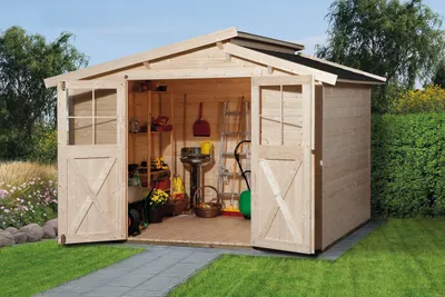 Produktbild von WEKA 323.3020.20400 Gartenhaus/Blockbohlenhaus Trend  mit Doppeltür ; Größe: 3 ; Farbgebung: Naturbelassen ; Wandstärke: 19 mm ; Maße (LxBxH): 299 cm x 194 cm x 232 cm ; Seitenwandhöhe: 186 cm