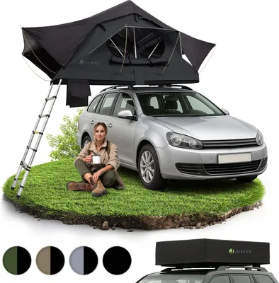 Produktbild von Juskys Autodachzelt Lago 120 x 210 cm - Wetterbeständig mit Leiter - Schwarz
