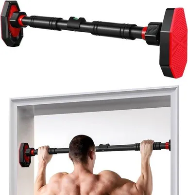 Productafbeelding van Optrekstang - Thuis Fitnessapparatuur - Bovenlichaam Trainen - Boorvrije Installatie - 65 x 12 x 7 cm - Zwart