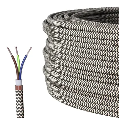 Productafbeelding van Textielkabel voor lamp - 3 meter linnen-zwart 3-aderig 3 x 0,75 mm²