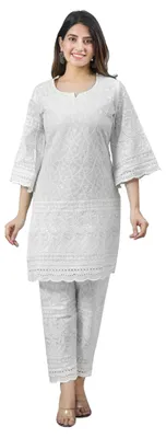 Produktbild von Omgoods – Chikankari-Baumwoll-Tuniken für Damen – Sommerkleid mit Hosen-Set