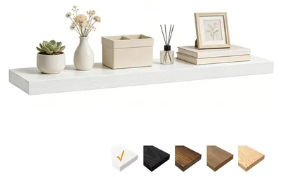 Image de Étagère murale blanche, 100 x 23,5 x 3,8 cm, étagère en bois avec fixations invisibles, étagère suspendue pour chambre, salon, salle de bains, cuisine, buanderie, bureau