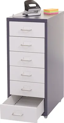 Produktbild von Rollcontainer Preston T851, Schubladenschrank Stahlschrank, 69x28x41cm 6 Schubladen  dunkelgrau weiß