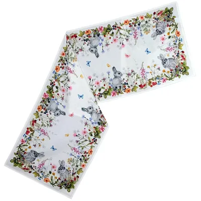 Imagen del producto de Mantel individual VIVIEN, diseño "Primavera", conejito de Pascua, prado de flores, poliéster, 40 x 140 cm