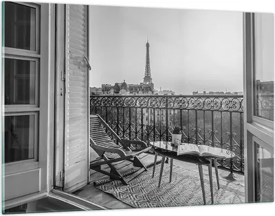 Produktbild von Bilder auf glas - Einteilig - Schwarzweiß Paris Balkon - 120x80cm - Glasbilder - Wandbilder - Bilder - zum Aufhängen bereit - Wanddekoration aus Glas - Glas Bilder - Wandbild auf Glas - GAA120x80-4595